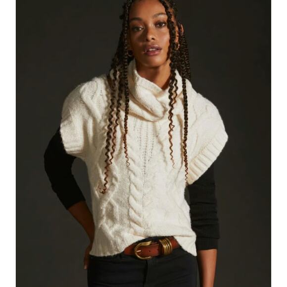MAEVE Anthropologie Fisherman Knit Sweater Vest with Removable Turtleneck S - Picture 1 of 10